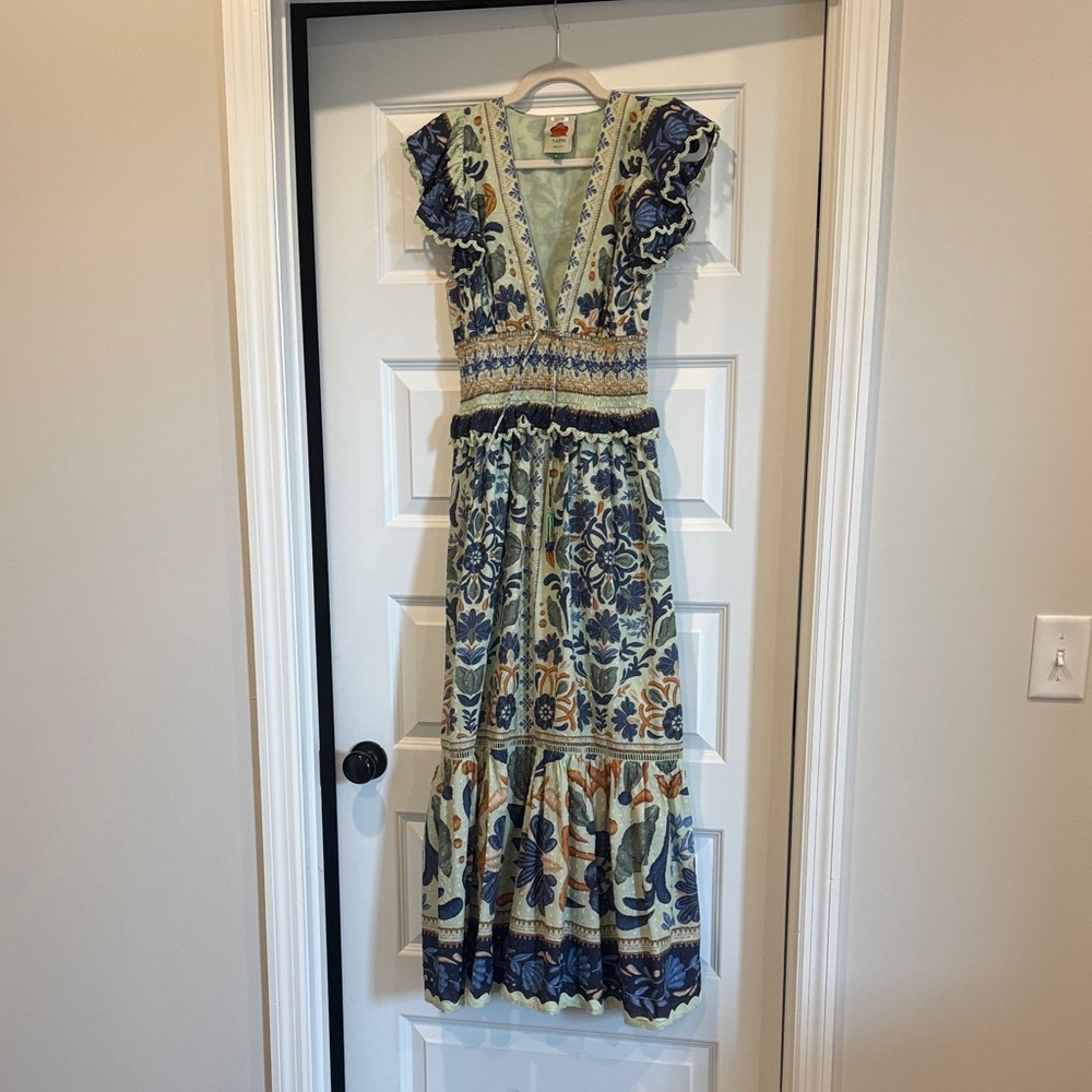 Floral Blue and Cream Maxi Dress